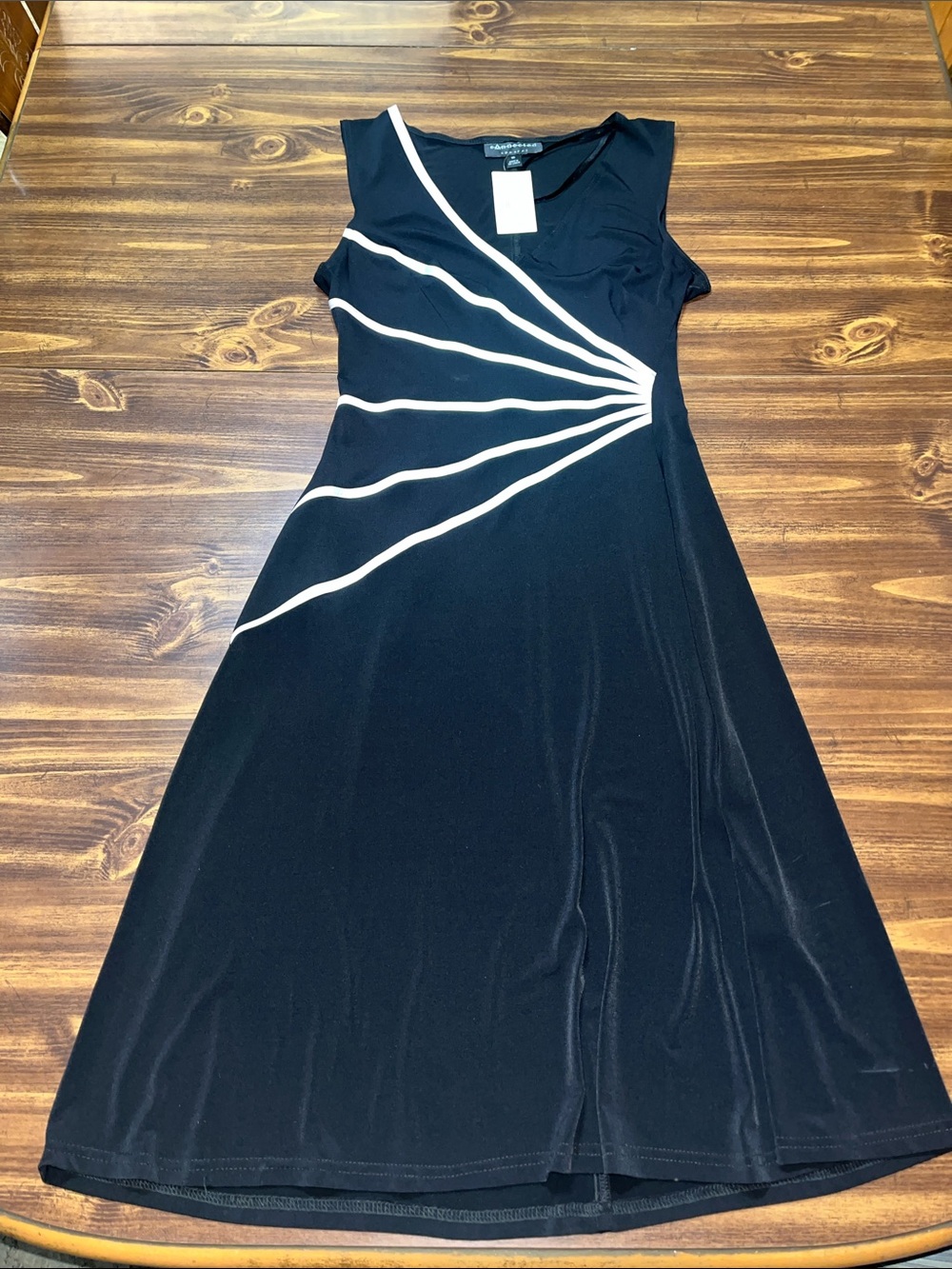 NWT Connected Apparel Black Sleeveless Dress with White Stripes size 10